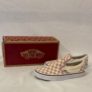 Vans Pink and Cream Checkered Slip-Ons